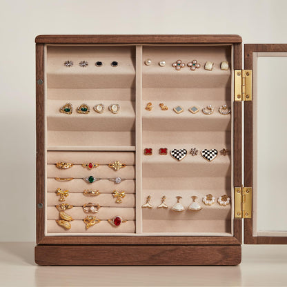 Homruilink Black Walnut Wooden Jewelry Box - 360° Rotating Jewelry Organizer for Women with 5 Drawers for Rings,Necklaces,Earrings and Bracelets -Large Storage Case - Ideal Gift