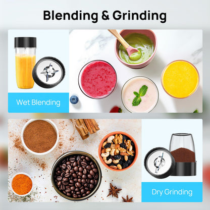 Consciot CB08 11-Piece Blender for Kitchen and Personal Size, Blend Shakes and Smoothies, Frozen Drinks, Baby Food, Spreads & More, 3 Portable To-Go Cups & 2 Spout Lids & 1 Solid Lid, 900 Peak Watts
