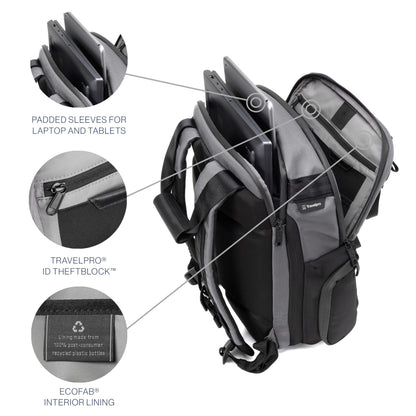 Travelpro Altitude Medium Expandable Travel Laptop Backpack 25-30L, 16 Inch Laptop, Water Resistant, Work, Business, Men and Women, Falcon Grey