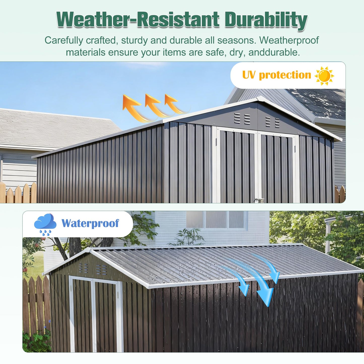 YOPTO 8x12 FT Large Outdoor Storage Shed with Lockable Doors & Floor Base,Weather-Resistant Metal Tool Shed for Garden, Backyard,Patio,Lawn,Gray