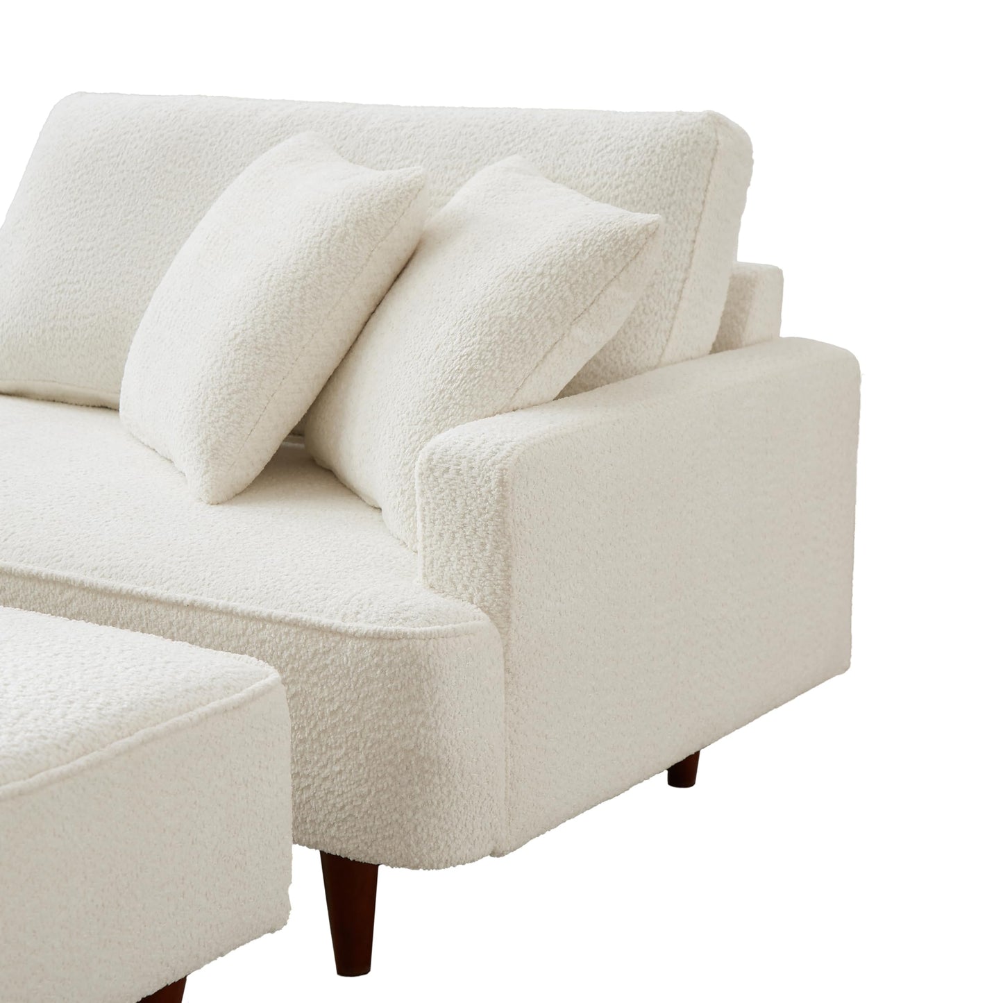 KEIKI 72" Chaise Lounge for Small Spaces, Indoor Boucle Upholstered Chaise Chair with Ottoman, Right-Hand Facing Reading Lounge for Bedroom or Living Room, White