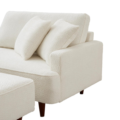 KEIKI 72" Chaise Lounge for Small Spaces, Indoor Boucle Upholstered Chaise Chair with Ottoman, Right-Hand Facing Reading Lounge for Bedroom or Living Room, White