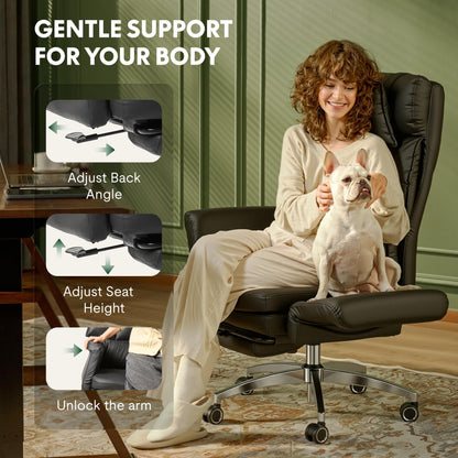 FLEXISPOT Oversized Big and Tall Office Chair, 180° Flip Armrests for Pets&Cross Legged, Computer Desk Chair with Footrest, Lounge Chairs for Home Office Gaming Working, ScratchSafe Air Leather, Brown