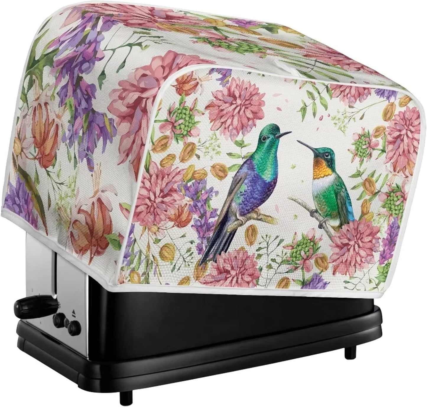 Hummingbird Floral Toaster Cover, Water-Resistant Kitchen Dust Protection for Most Standard 4 Slice Bread Maker