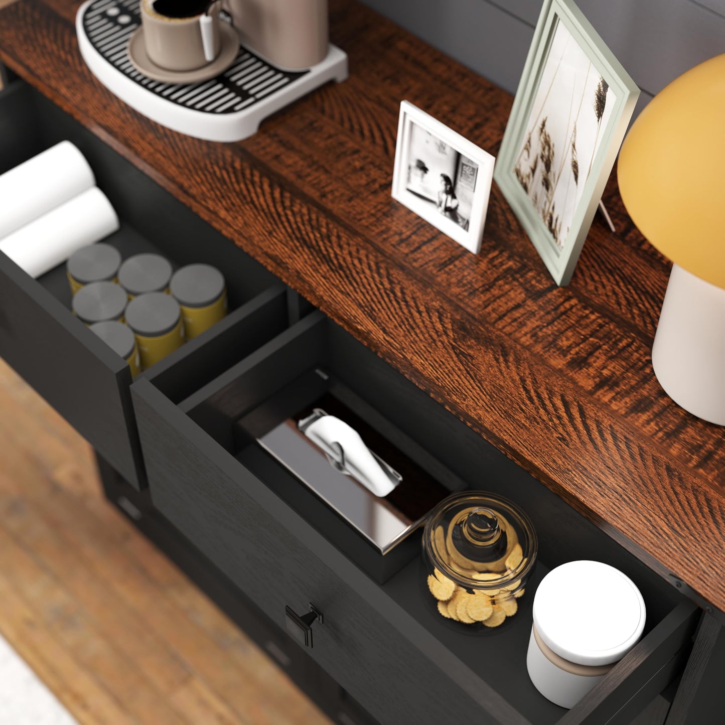 HUYYA Modern Sideboard Cabinet Buffet Storage Console Credenza for Dining Room, Free Standing Tilt Out Trash, Laundry Sorter Cabinet with Sturdy Construction and Easy Clean Surf
