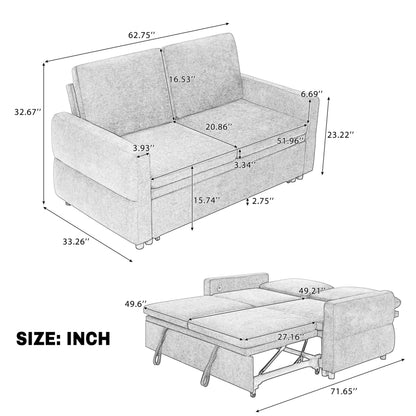 Eafurn 3 in 1 Convertible Sofa Bed Pull Out Sleeper Couch Bed - Modern Futon Loveseat Sleeper Sofa with Adjustable Reclining Backrest & USB Ports for Living Room, Chenille Fabric