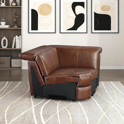 Lexicon 100% Leather Modular Sectional Couches for Living Room, Module for Sectional Couch, Leather Upholstered Corner Seat, Durable Frame, High Density Foam Cushion, Brown