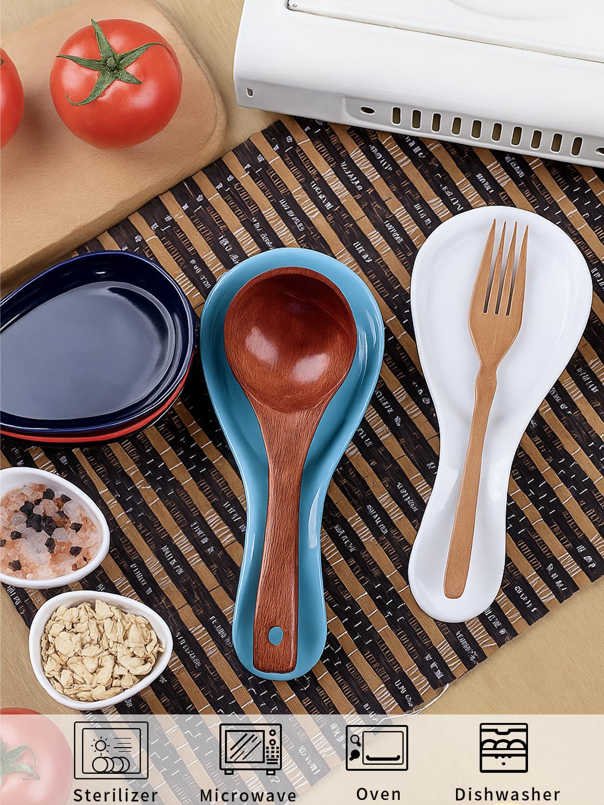 GDCZ Porcelain Spoon Rest - Large Spoon Holder Utensil Rest for Kitchen Counter Stove Top, Navy