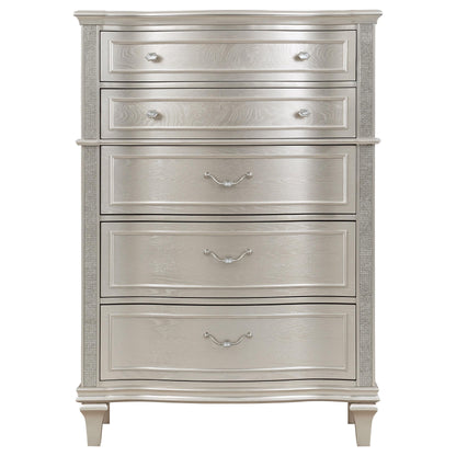 Coaster Home Furnishings - Evangeline - Wood - 6-Drawer Chest with Hexagonal-Shaped Knobs and Felt-Lined Drawer - Bedroom - Modern Classic - Silver Oak - 223395
