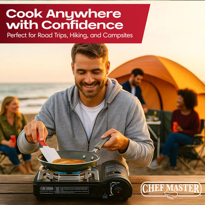 Chef Master Portable Butane Camping Stove, Piezo Ignition 7,650 BTU Output, Wind-Guard Portable Stove Burner with Portable Carrying Case for Emergencies, Road Trips, Hiking, Camping Essentials 90027