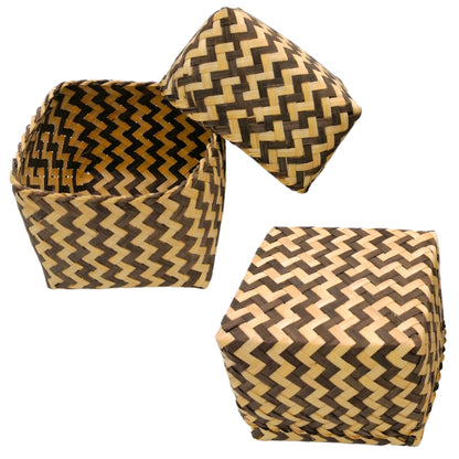 Sticky Rice Basket, Bamboo Rice Container, Kratip Zig Zig Woven 3.5 Inches Steamed Sticky Rice Bowl, Thailand Handmade Serving Basket, Original Bamboo Color, Thai Laos Kratib (Zig Zack Pack of 2)