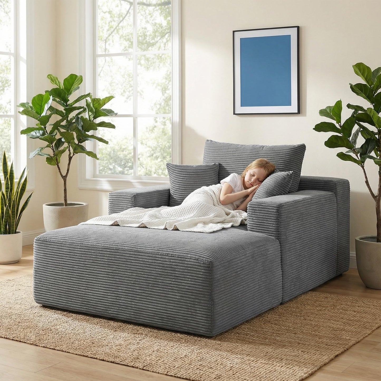 Trygoal 67 inch Oversized Lounge Chair, Boneless Living Room Chairs Indoor with Wide Armrest & Throw Pillows, Cloud Sofa Bed Couch for Small Spaces & Apartment, No Assembly Required, Deep Gray