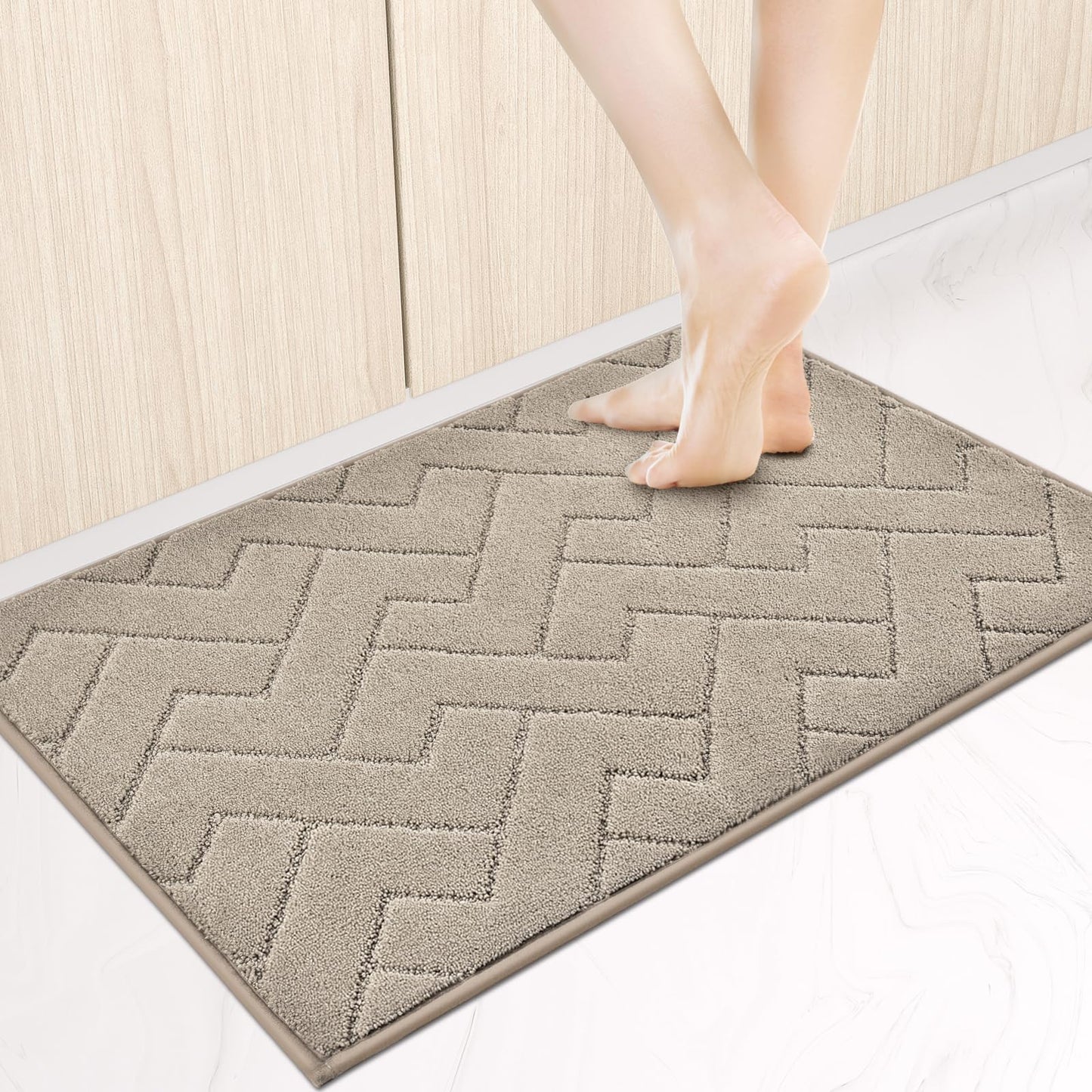 anllugs Machine Washable Kitchen Rugs 24" x 36", Non-Slip Kitchen Runner Rugs Mats for Floor, Absorbent Comfort Standing Mats for Kitchen, Sink, Laundry and Hallway, Taupe