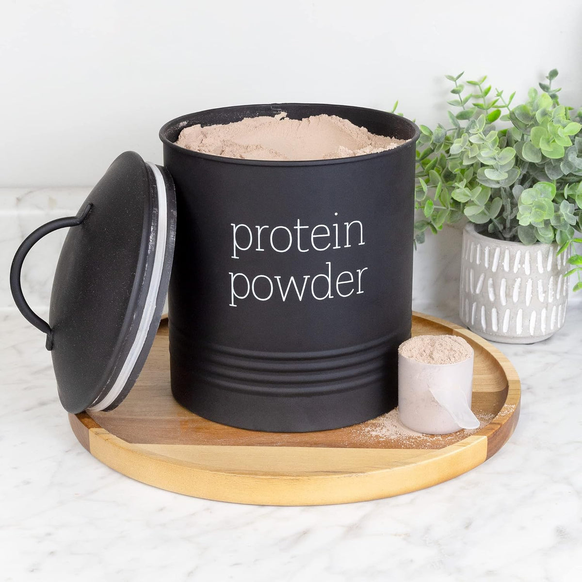 AuldHome Enamelware Protein Powder Canister (Black), Modern Farmhouse Style Storage for Kitchen