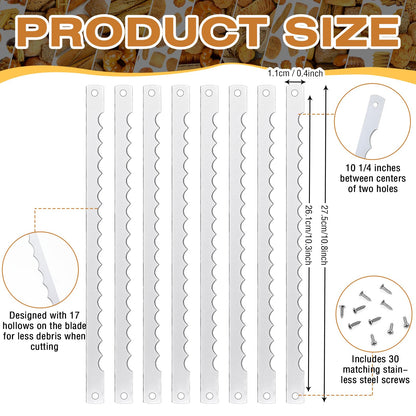 Therwen 12 Pcs Bread Bow Knife Blades 10.8" Serrated Stainless Steel Blades with Screws Replacement for Wood Bread Cutter, Sourdough, Baguettes, Cakes