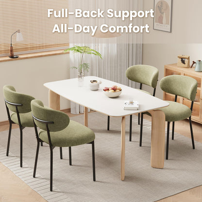 Upholstered Dining Chairs Set of 4, Modern Fabric Kitchen Chairs with Curved Backrest and Cushioned Seat, Sturdy Metal Legs, Modern Dining Chairs for Kitchen Dining Room, Living Room,Green