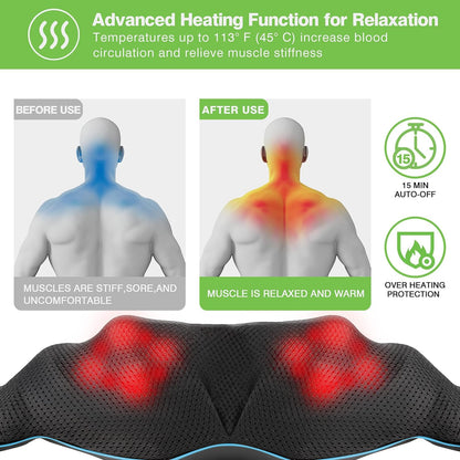 cotsoco Neck Massager,Shiatsu Shoulder and Back Massager with Heat, Electric Deep Tissue Massage Pillow for Body Muscle Pain Relief,Best Gifts Mom Dad Women Men,Home, Office Car Use