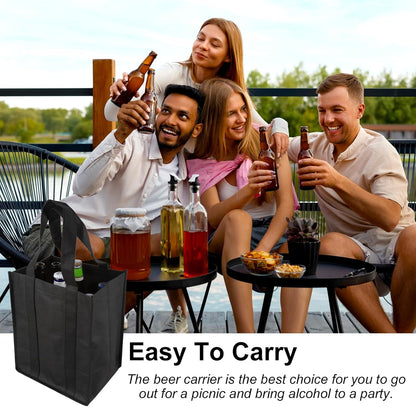 Reusable Wine Bottle Carrier Bag with 6 Compartments Dividers, Picnic Travel Shopping Fishing Party Holder