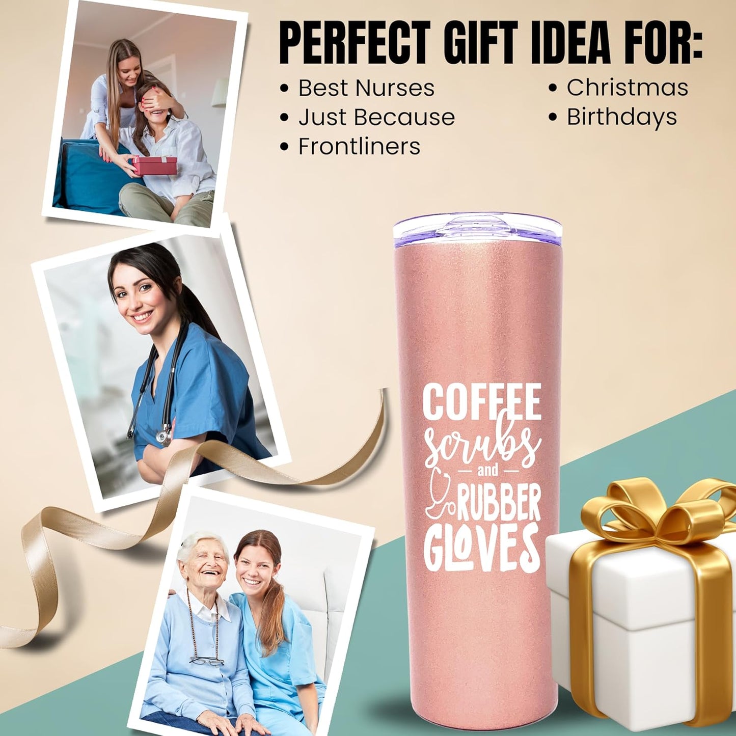 Brooke & Jess Designs Coffee Scrubs Nurse Gifts, Nurse Tumbler, Cups, Mug, Water Bottle for Medical Assistant
