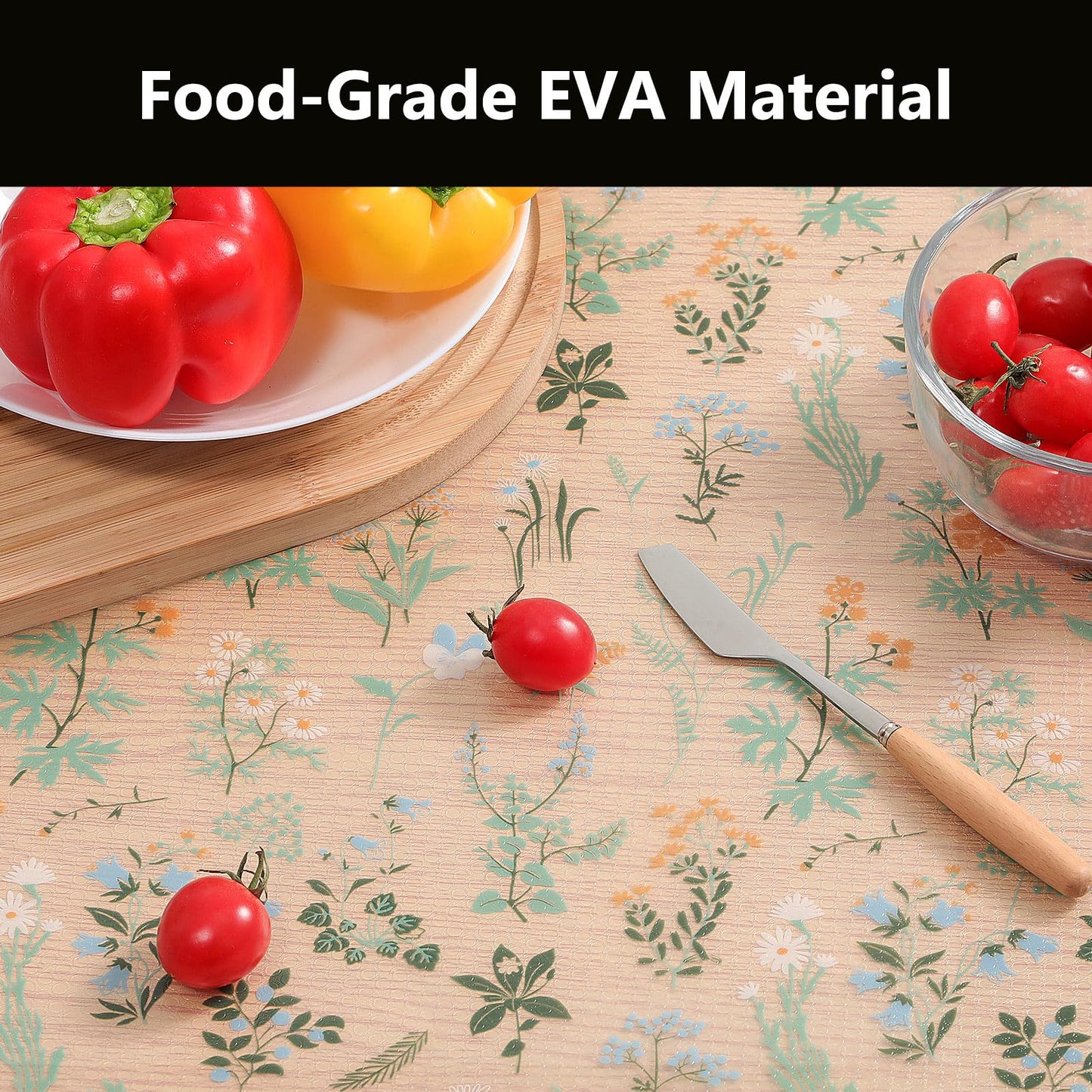 INNOLITES Shelf Liners for Kitchen Cabinets – Drawer Liner Waterproof & Oil-Proof, Non-Adhesive EVA with Floral Pattern – Durable Washable, Easy to Cut (Sage Green, 17.5" x 78.7")