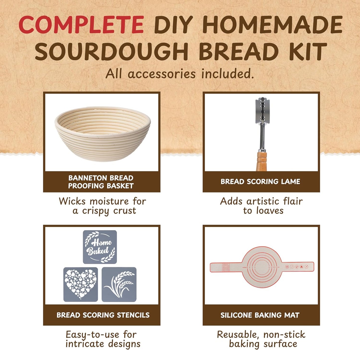 Complete Sourdough Bread Starter Kit, Glass Sourdough Starter Jar Kit & Tons of Sourdough Baking Supplies - Sourdough