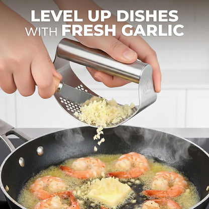 Zulay Kitchen Stainless Steel Garlic Press Rocker Set - Time Saving, Durable Strong Garlic Mincer Tool - Easy to Use & Clean Garlic Crusher Set with Peeler and Scraper Kitchen Gadget Smasher