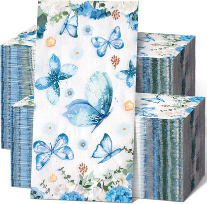 200 Packs Summer Spiareal Disposable Hand Towels for Guests Bulk Bathroom Napkins Butterfly Floral Hand Towels