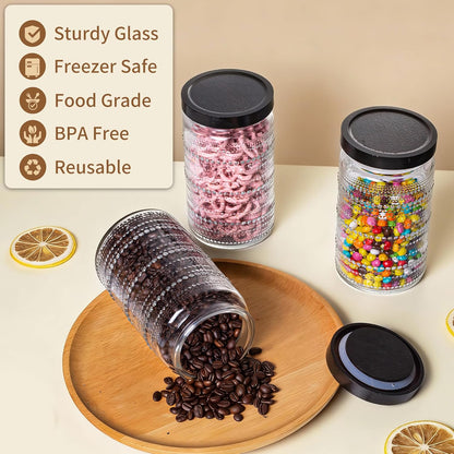 32oz, WACOI Glass Jars with Wooden Lid Glass Canisters Glass Jars Food Storage Containers for Candy, Oats, Coffee