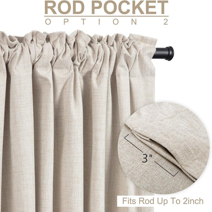 Skiennix 100% Blackout Linen Curtains - Thermal Insulated Drapes for Bedroom | 96" Long, Cream