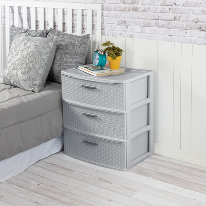 Sterilite 2-Pack 3-Drawer Wide Weave Tower, Storage Closet Organizer, Cement - Plastic Drawers and Containers for Bedroom, Cabinet, Clothes, Dresser, and Kitchen Pantry Organization