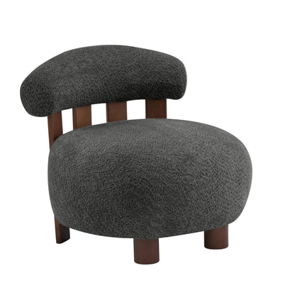 Merax Boucle Upholstered Accent Chair, Modern Barrel Armlesschair with Plush Curved Backrest and Solid Wood Legs, Cozy Lounge Reading Chair for Living Room Bedroom, Dark Gray