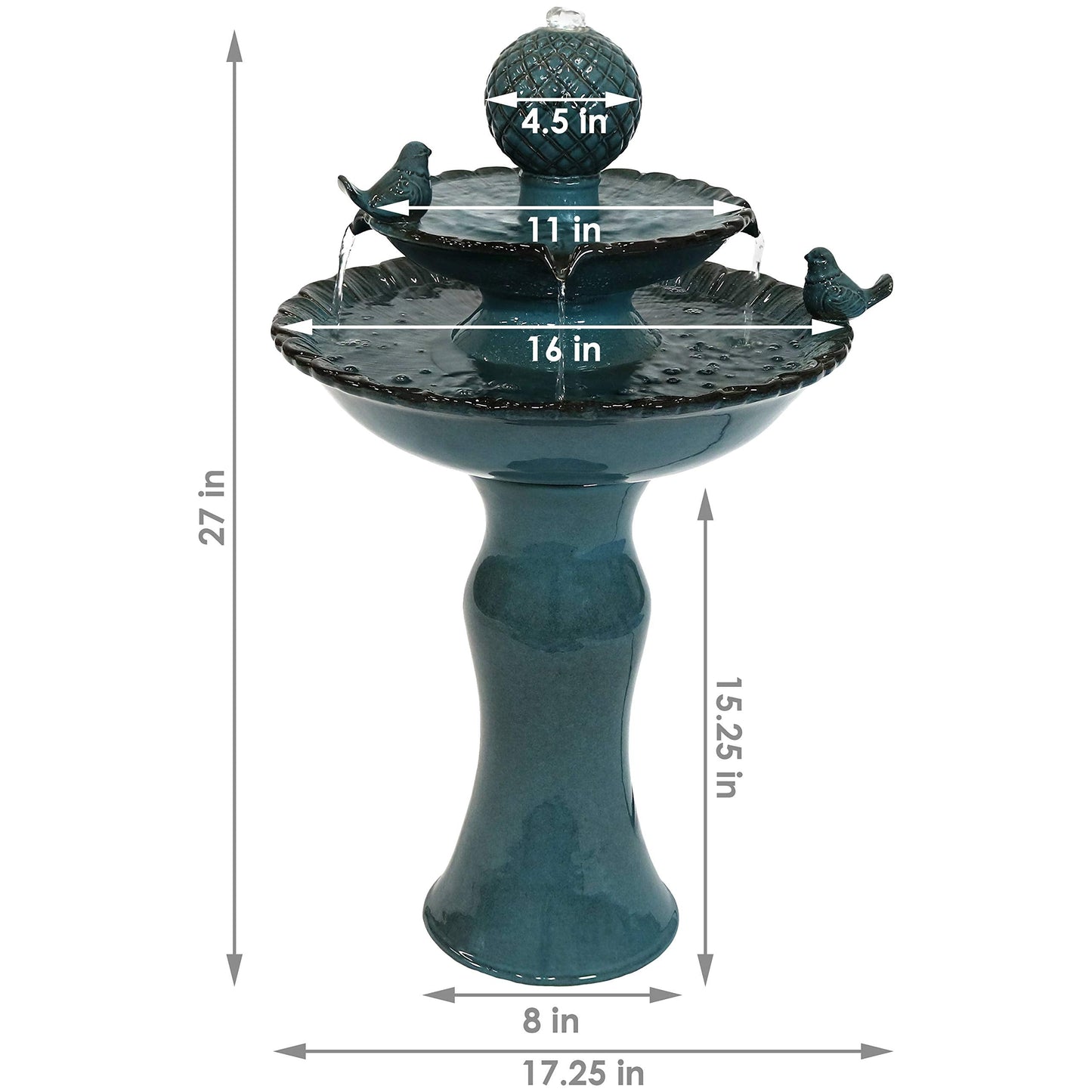 Sunnydaze 27" H 2-Tier Ceramic Water Fountain - Outdoor Water Feature for Patio, Yard, Balcony - Garden Fountain - Blue