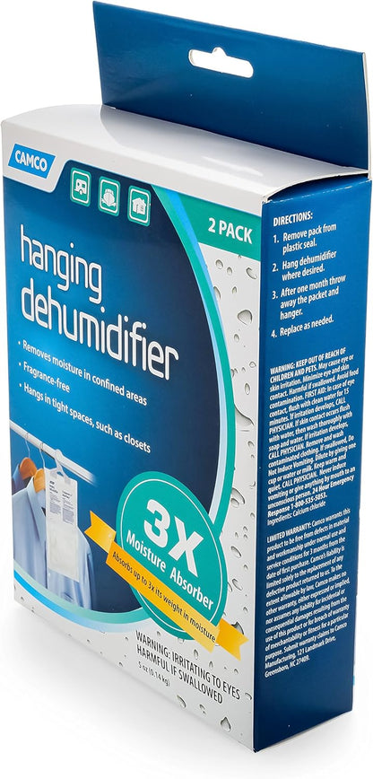 Camco 44286 Fragrance Free Hanging Dehumidifier - Convenient Hook Absorbs up to 3x Its Weight in Water, 2 Pack