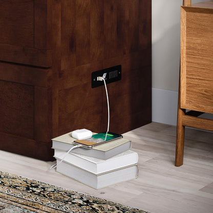 AFI, Raleigh Modern Queen Solid Wood Murphy Bed Chest with 6" Mattress, Storage Drawer & Built-in USB Charger, Walnut