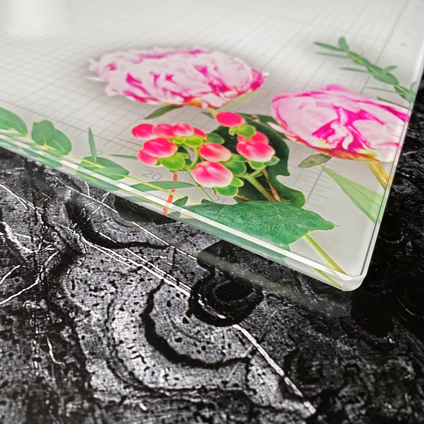 GLASSBOARD STUDIO Glass Craft Mat - Magnetic, Heat & Scratch Resistant - For Crafting, Cutting, Painting, Mixed Media Artwork - Grid Lines, Non-Slip Rubber Feet (Floral 24"L x 36"W)