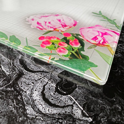 GLASSBOARD STUDIO Glass Craft Mat - Magnetic, Heat & Scratch Resistant - For Crafting, Cutting, Painting, Mixed Media Artwork - Grid Lines, Non-Slip Rubber Feet (Floral 24"L x 36"W)