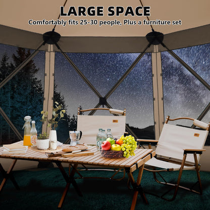 COBIZI 15x15FT Pop Up Gazebo Screen Tent Screen House for Camping, Screen Room with Mosquito Netting, Hub Tent Instant Screened Canopy with Carrying Bag and Ground Stakes, Khaki(Upgraded)