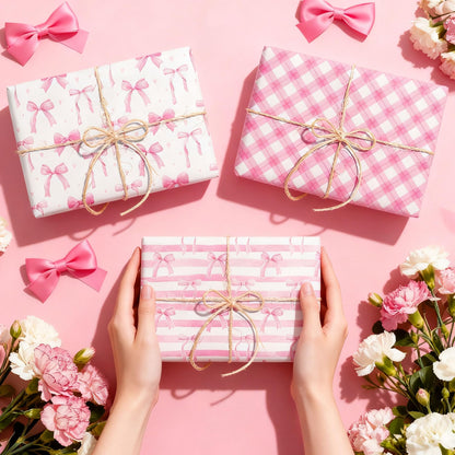 Thirty and Thirsty 12 Sheets Pink Bow Wrapping Paper Coquette Gift Wrap Paper Pink Bows Girly Wrapping DIY Crafts Papers Coquette Birthday Party Favors Supplies