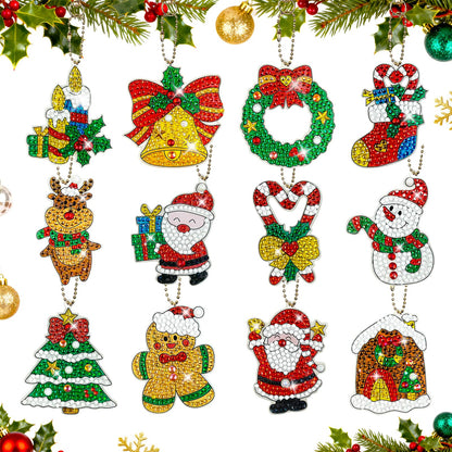 NewFamily 12 PCS 5D Winter Diamond Art Ornaments Kits for Adults, DIY Gem Art Kit with Keychains, Begginer Diamond Painting Crafts for Holiday Decorations