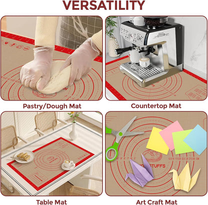 Skiennix Silicone Pastry Mat - Extra Large 26"x16" Non-Slip Baking Mat with Measurements for Easy Dough Rolling