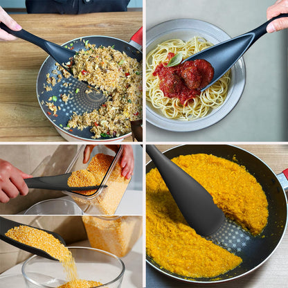 Cooking Spoon and Rice Scooper Set for Nonstick Cookwares, Heat Resistant- Seamless Design, Great for Cooking, Serving, Mixing, Scoop, and Scrape,2 Pack, Black