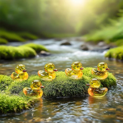H&D Hyaline & Dora Mini Yellow Glass Duck Figurines - 6 Pcs Crystal Animal Sculptures for Home Decor | 1.3 Inch