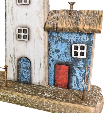 Decorative Lighthouse for Home Decor, 10.16" H Rustic Wood Light House Sculpture, Nautical Beach Tabletop Centerpiece