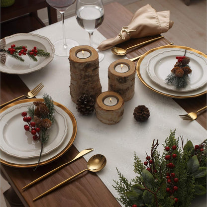 13 95 Inch, HARORBAY White Table Runner x Farmhouse Silver Dresser Scarf for Dining Room Kitchen Party Winter Holiday