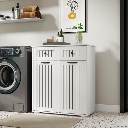 Laundry Cabinet with 2 Removable Laundry Basket 2 Drawers Durable and Easy to Clean Tilt Out Hamper Organization Storage Sorters for Bathroom Living Room Entryway Particle Board White