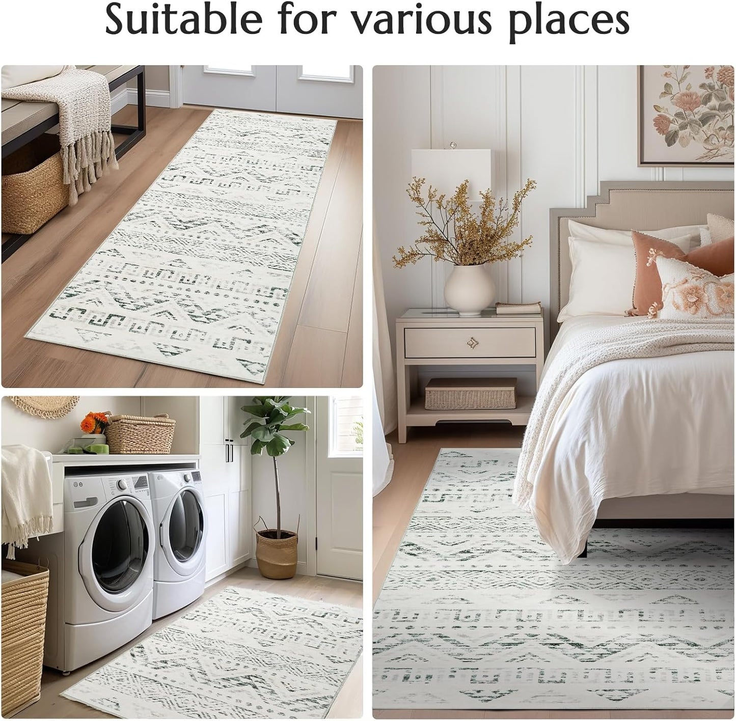 jinchan 2x3 Area Rug, Washable Indoor Entryway Doormat, Modern Boho Moroccan Geometric Print Non-Slip Carpet