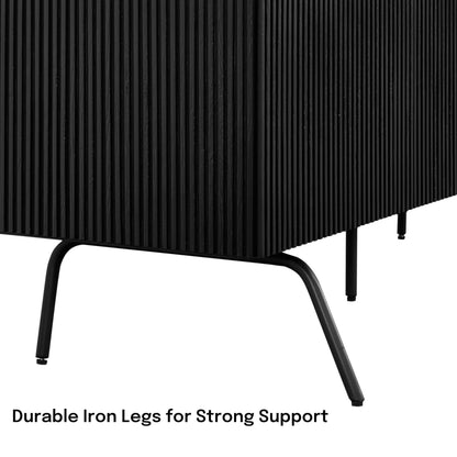 NTC Veil TV Stand with 4 Doors for TVs up to 75’’, Media Console with Vertical Groove Design and Metal Legs, Modern Entertainment Center for Living Room and Bedroom, Effortless Assembly, Burnt Black
