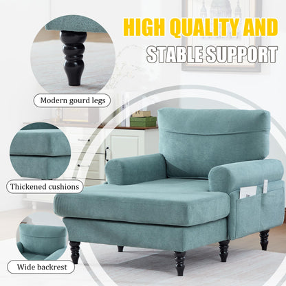 KEIKI Chaise Lounge Chair Indoor, Oversized Accent Chenille Armchair with Storage, Leisure Sleeper Single Sofa Side Chair, Corner Recliner Arm Chairs for Living Room Reading, Easy Assembly, Mint Green