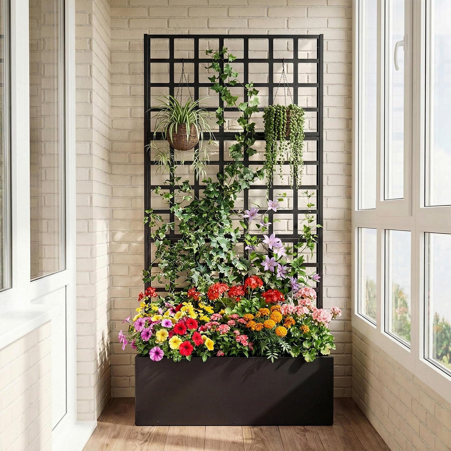 Giantex 2 Pack Metal Raised Garden Bed with Trellis, 71"x36"x16" Galvanized Planter Box w/Drainage Holes for Climbing Plants Vegetables Flowers, Outdoor Privacy Screen for Patio Backyard Balcony