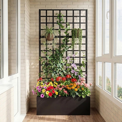 Giantex 2 Pack Metal Raised Garden Bed with Trellis, 71"x36"x16" Galvanized Planter Box w/Drainage Holes for Climbing Plants Vegetables Flowers, Outdoor Privacy Screen for Patio Backyard Balcony